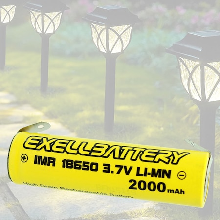 Exell Battery 3.7V 18650 Li-Ion 2000mAh Rechargeable Solar Light  Battery w/ SOLDER TABS EBLI-18650C20WT_SOLAR